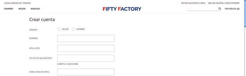 Registro de inscripción en Fifty factory
