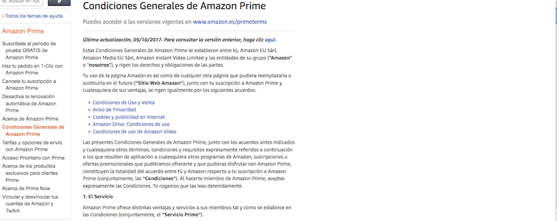 Condiciones generales Amazon Prime